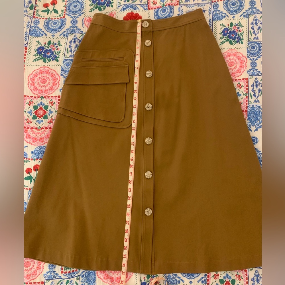 NWT Pearl by Lela Rose Stretch Cotton Button Front Skirt in Camel - Picture 9 of 15